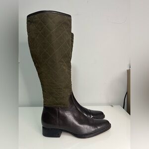 LAUREN RALPH LAUREN Olive Quilted Knee-High Leather Boots